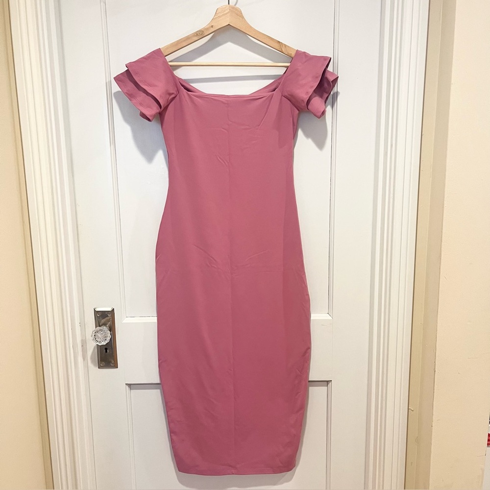 Susana Monaco Vista Stretch Midi Dress S Pink Mauve Rose